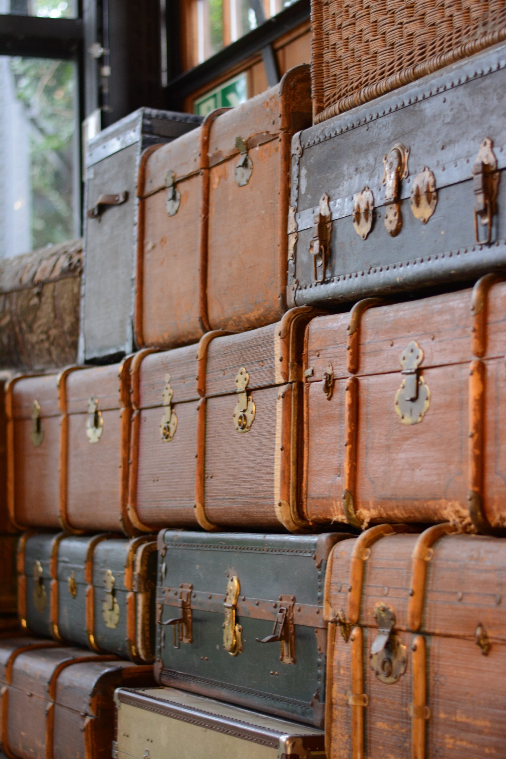 Vintage suitcases piled up